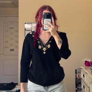Black Floral Embroidered Top
